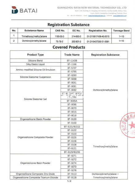 China Guangzhou Batai New Material Technology Co., Ltd. certificaten
